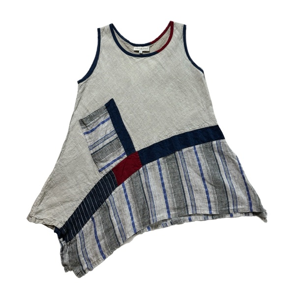 Mara Gibbucci Linen Coastal Stripe Lagenlook Tank Top S - Picture 1 of 7